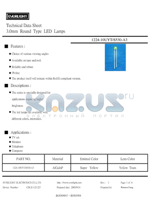 1224-10UYT-S530-A3 datasheet - 3.0mm Round Type LED Lamps