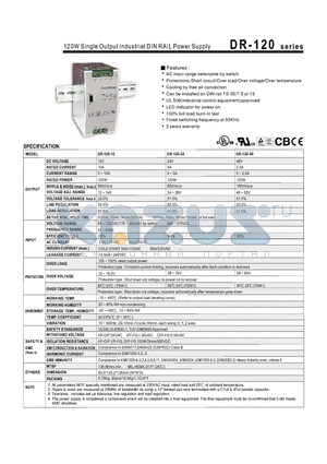 DR-120-12 datasheet - 120W Single Output Industrial DIN RAIL Power Supply