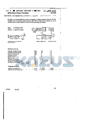 BD429 datasheet - NPN SILICON PLANAR TRANSISTOR