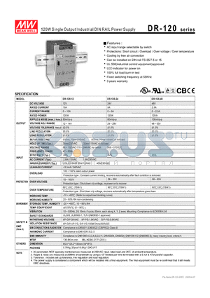 DR-120-12 datasheet - 120W Single Output Industrial DIN RAIL Power Supply