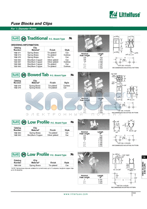 122083 datasheet - Fuse Blocks and Clips - For 1/4 Diameter Fuses