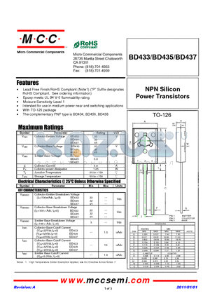 BD433 datasheet - NPN Silicon Power Transistors