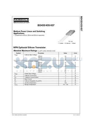 BD435 datasheet - Medium Power Linear and Switching Applications