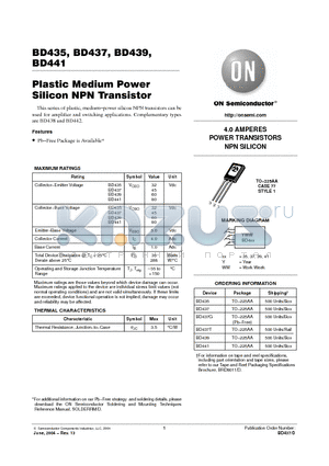 BD435 datasheet - Plastic Medium Power Silicon NPN Transistor