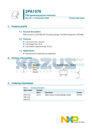 2PA1576S datasheet - PNP general-purpose transistor