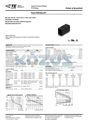 2-1419108-8 datasheet - Power PCB Relay RT1