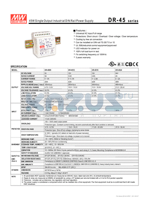 DR-4505 datasheet - 45W Single Output Industrial DIN Rail Power Supply