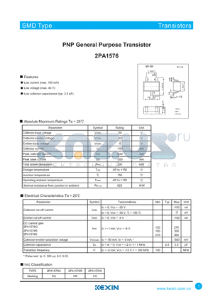 2PA1576Q datasheet - PNP General Purpose Transistor