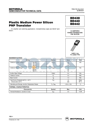 BD438 datasheet - POWER TRANSISTORS PNP SILICON
