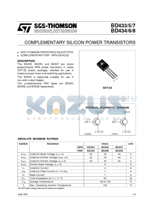 BD438 datasheet - COMPLEMENTARY SILICON POWER TRANSISTORS