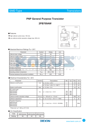 2PB709AQW datasheet - PNP General Purpose Transistor