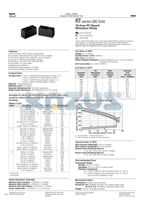 2-1419108-0 datasheet - 16 Amp PC Board Miniature Relay