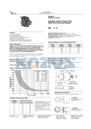 2-1423675-3 datasheet - Compact, Push To Reset Only P&B Thermal Circuit Breaker