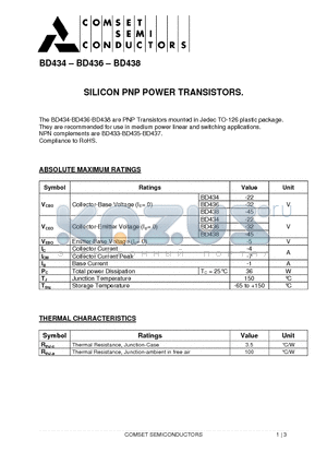 BD438 datasheet - SILICON PNP POWER TRANSISTORS