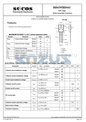 BD439 datasheet - Plastic Encapsulate Transistors