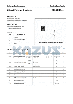 BD439 datasheet - Silicon NPN Power Transistors