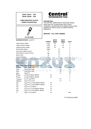 BD439 datasheet - COMPLEMENTARY SILICON POWER TRANSISTORS