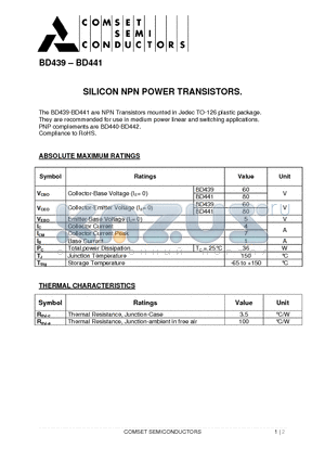 BD439 datasheet - SILICON NPN POWER TRANSISTORS