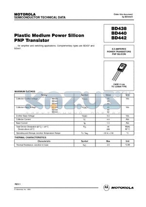 BD440 datasheet - Plastic Medium Power Silicon PNP Transistor