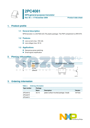 2PC4081Q datasheet - NPN general-purpose transistor