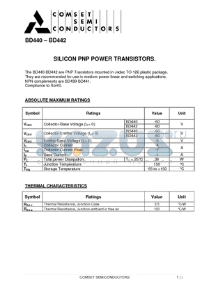 BD440 datasheet - SILICON PNP POWER TRANSISTORS