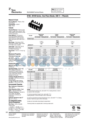 2-1437381-0 datasheet - B100, #B100 Series, One-Piece Blocks, 600 V  Phenolic