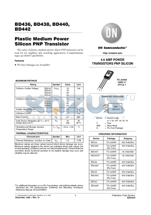 BD440G datasheet - Plastic Medium Power Silicon PNP Transistor