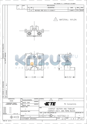 2-1437392-3 datasheet - CONTACT SECTION AND TUBULAR CONTACT ASSY. MIN TERM BLOCK