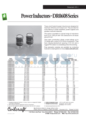 DR0608-124L datasheet - Power Inductors