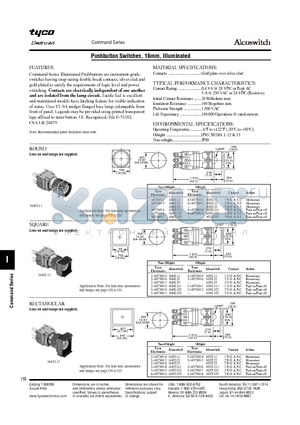 2-1437569-3 datasheet - Pushbutton Switches, 16mm, Illuminated