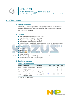2PD2150 datasheet - 20 V, 3 A NPN low VCEsat (BISS) transistor