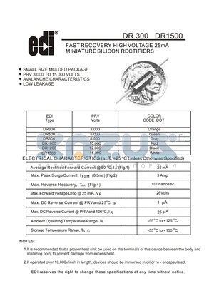 DR1200 datasheet - FAST RECOVERY HIGH VOLTAGE 25mA MINIATURE SILICON RECTIFIERS