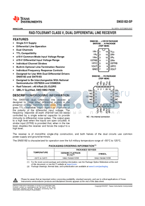 5962-7900801VDA datasheet - RAD-TOLERANT CLASS V, DUAL DIFFERENTIAL LINE RECEIVER