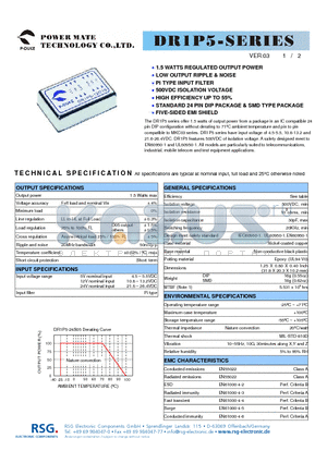 DR1P5-05S05 datasheet - All specifications are typical at nominal input, full load and 25C otherwise noted