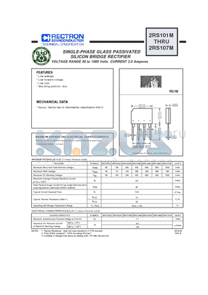 2RS101M datasheet - SINGLE-PHASE GLASS PASSIVATED SILICON BRIDGE RECTIFIER