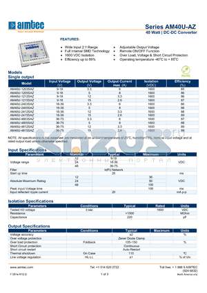 AM40U-AZ_13 datasheet - 40 Watt | DC-DC Converter