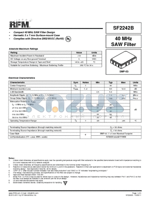 1234-5678 datasheet - 40 MHz SAW Filter