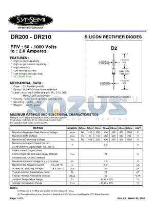 DR202 datasheet - SILICON RECTIFIER DIODES