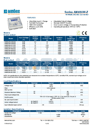 AM40UW-2405SZ datasheet - 40 Watt | DC-DC Converter