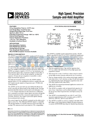 5962-8754001CA datasheet - High Speed, Precision Sample-and-Hold Amplifier