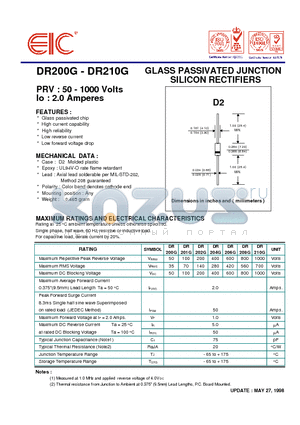 DR208G datasheet - GLASS PASSIVATED JUNCTION SILICON RECTIFIERS