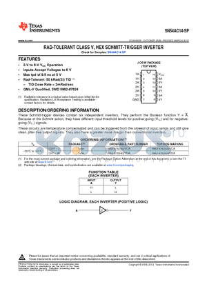 5962-8762402VDA datasheet - RAD-TOLERANT CLASS V, HEX SCHMITT-TRIGGER INVERTER