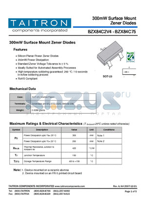 BZX84C20 datasheet - 300mW Surface Mount Zener Diodes