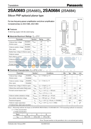 2SA0683 datasheet - Silicon PNP epitaxial planar type