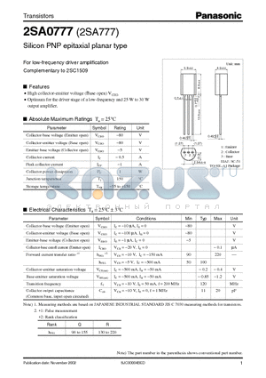 2SA0777 datasheet - For low-frequency driver amplification Complementary