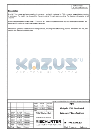 1241.1732.9.4.0 datasheet - NO 2pole, IP65, illuminated Data sheet / Specifications