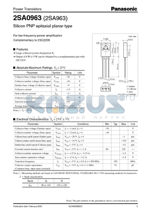 2SA0963 datasheet - For low-frequency power amplification