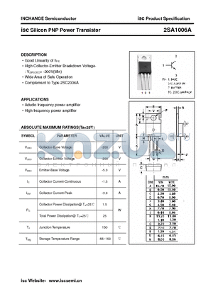 2SA1006A datasheet - isc Silicon PNP Power Transistor