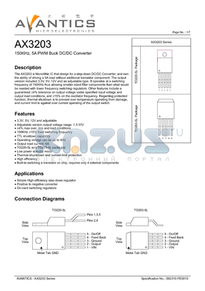 AX3203 datasheet - 150KHz, 5A PWM Buck DC/DC Converter