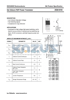 2SA1010 datasheet - isc Silicon PNP Power Transistor